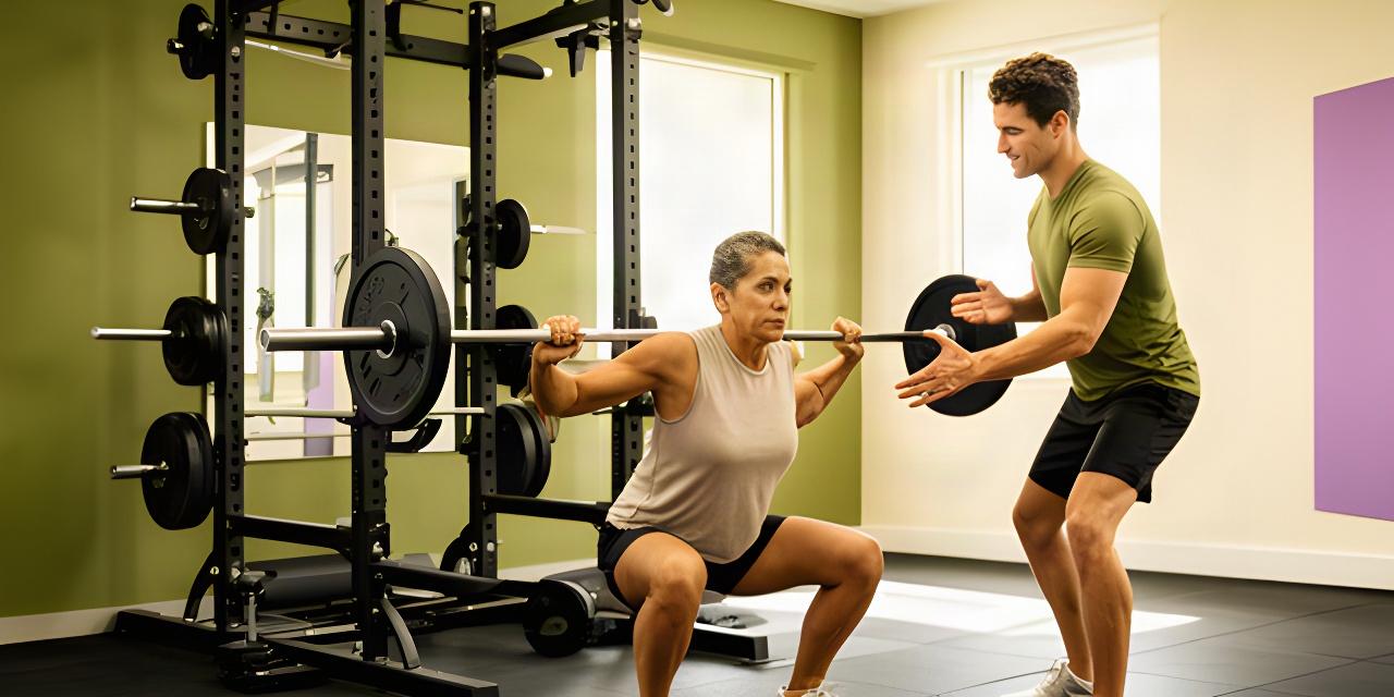 Personal trainer coaching a client through a controlled strength exercise in a bright studio