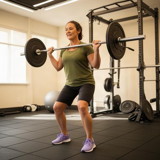 Client completing a controlled barbell lift in a bright private training studio
