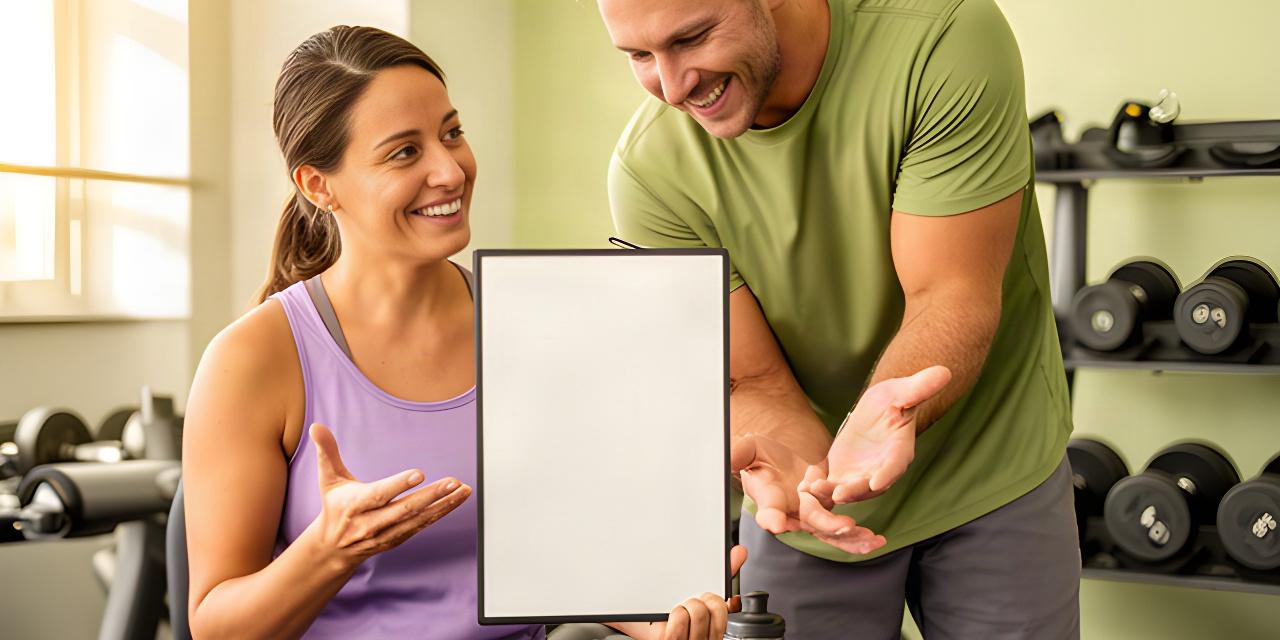 Adult client and coach reviewing strength progress after a training session in a private gym