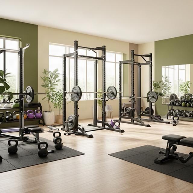 Bright Candiac fitness studio with free weights, resistance bands, and open training space