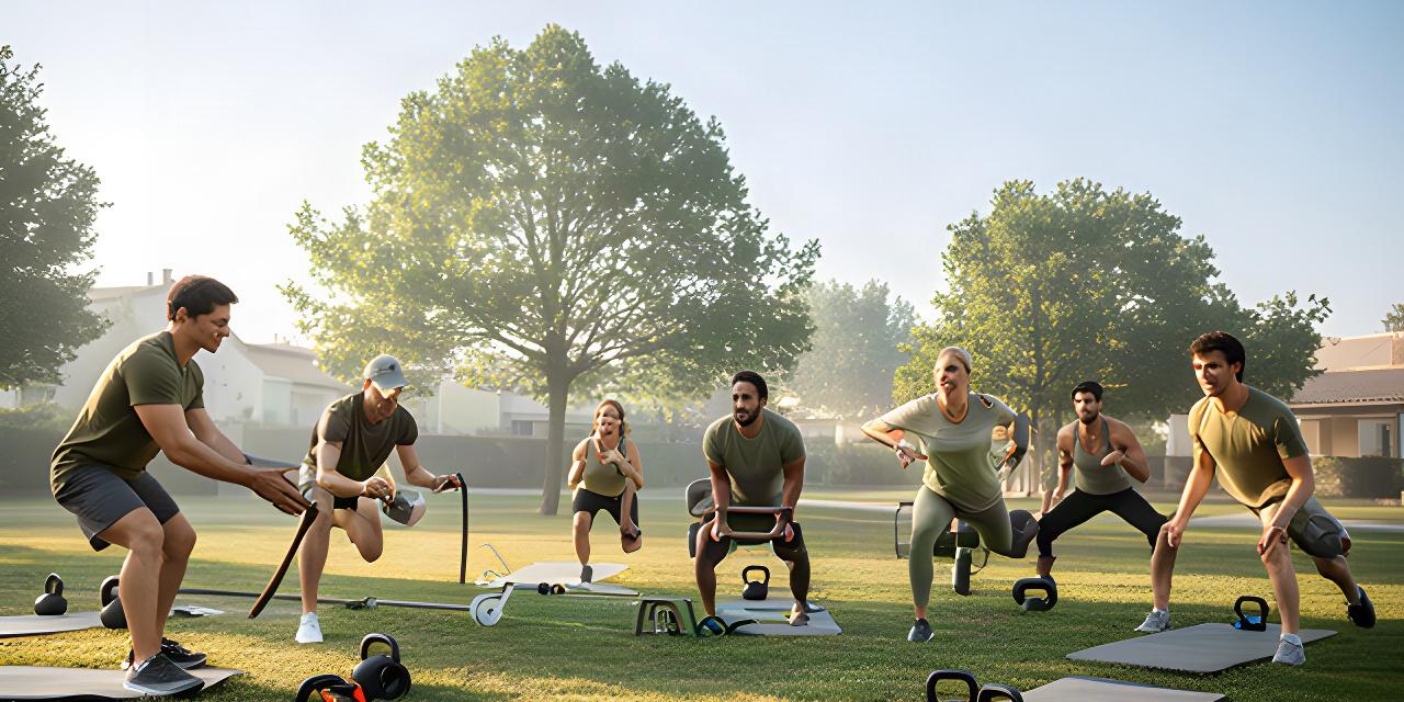Small group completing an outdoor strength training session near Candiac on a clear morning